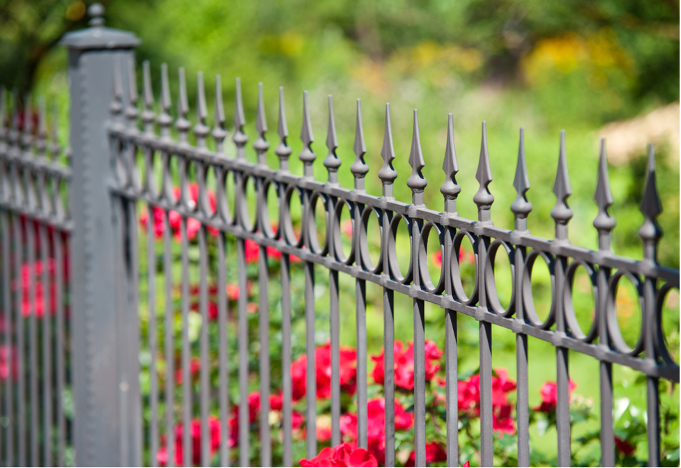 Wrought iron fence outside of a house in Northfield, Illinois