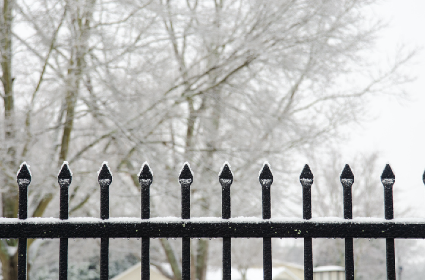 Metal residential fence at a house in Riverwoods, Illinois